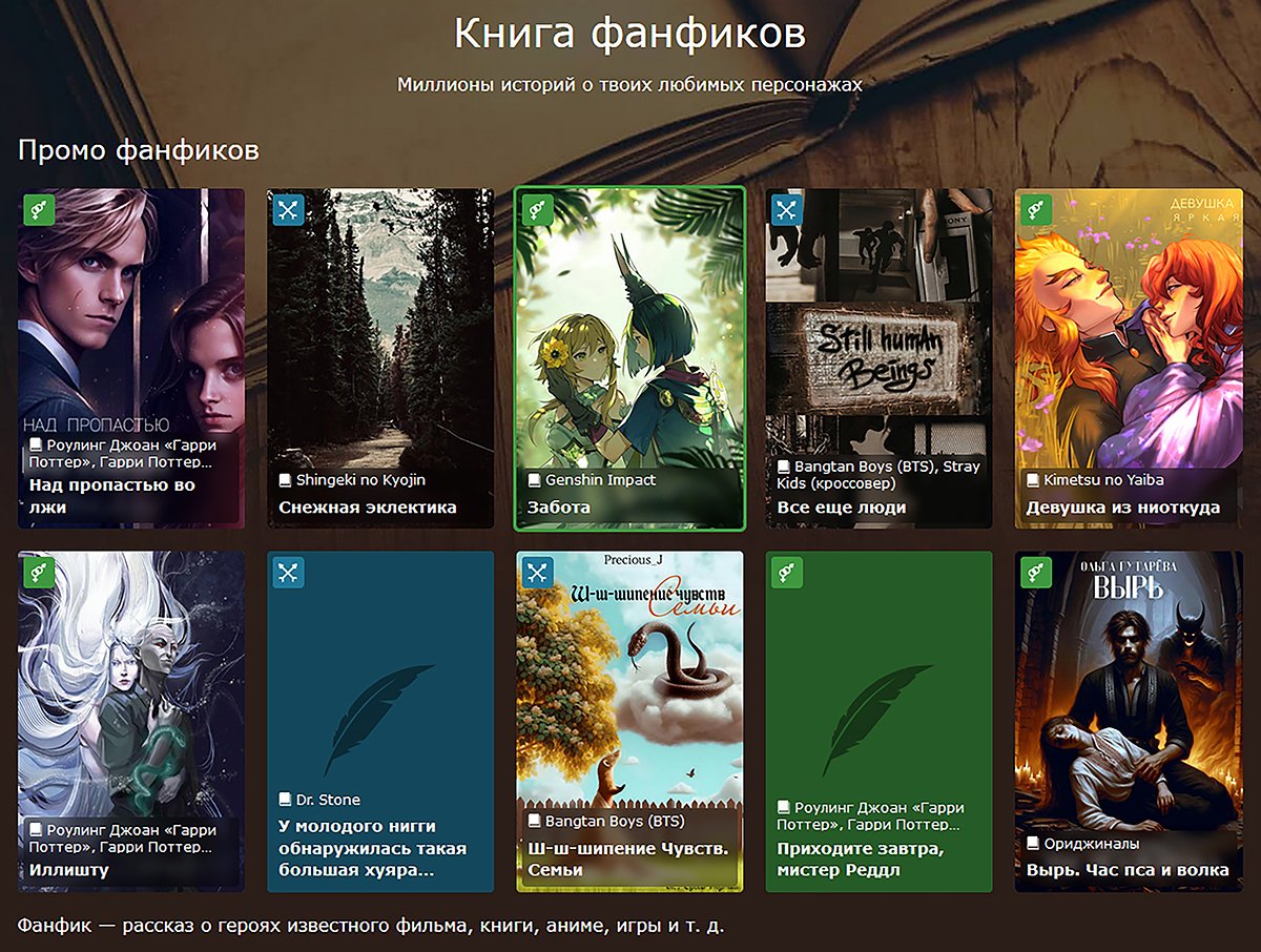 Скриншот главной страницы сайта ficbook.net
