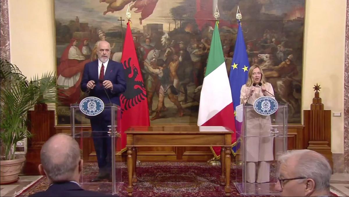 Премьер-министр Албании Эди Рама и премьер Италии Джорджия Мелони. Скрин: видео Twitter