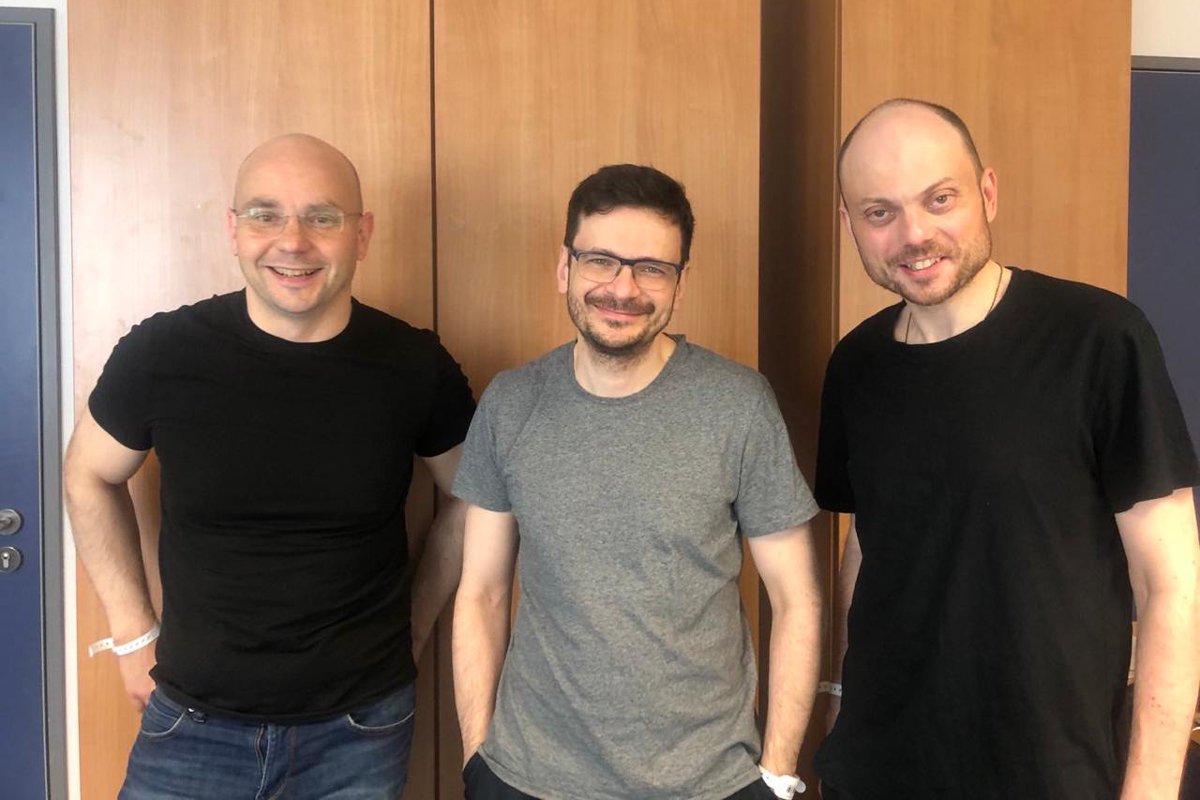 Андрей Пивоваров, Илья Яшин и Владимир Кара-Мурза после освобождения в Германии. Фото: Telegram