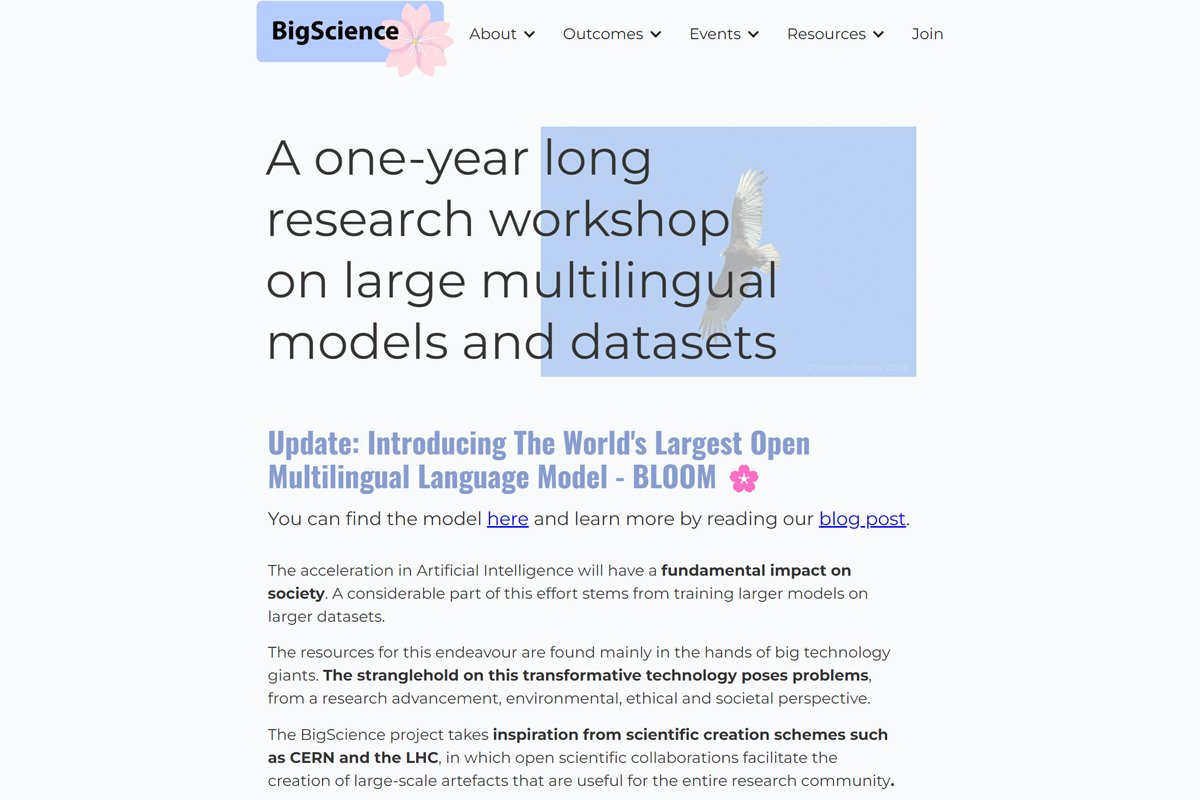 Главная страница модели BLOOM