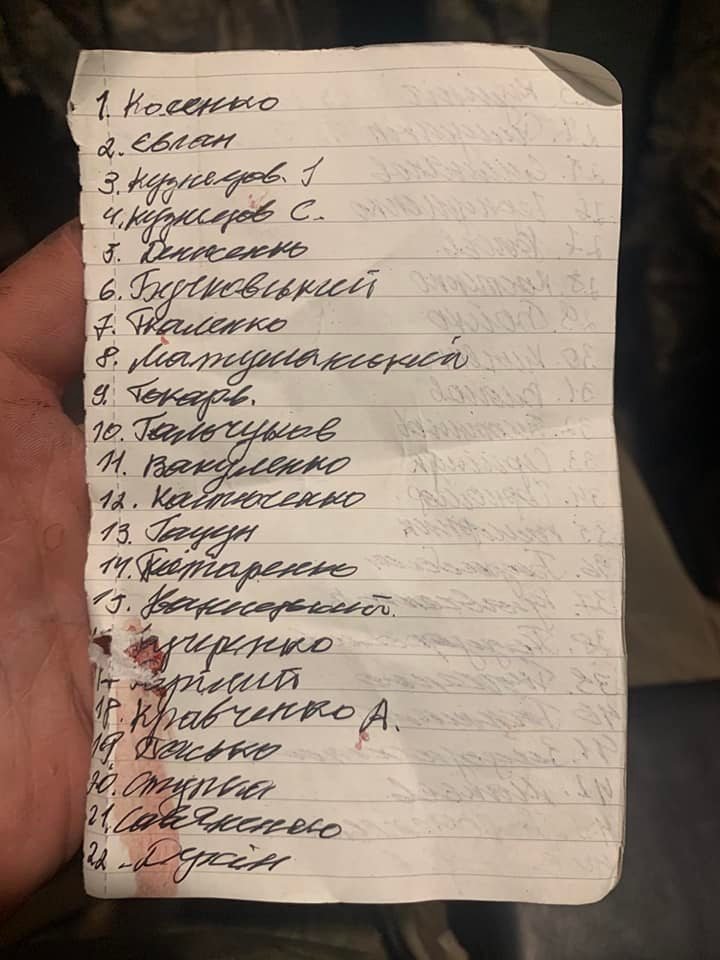 Список военных попавших в плен. Фото: Facebook