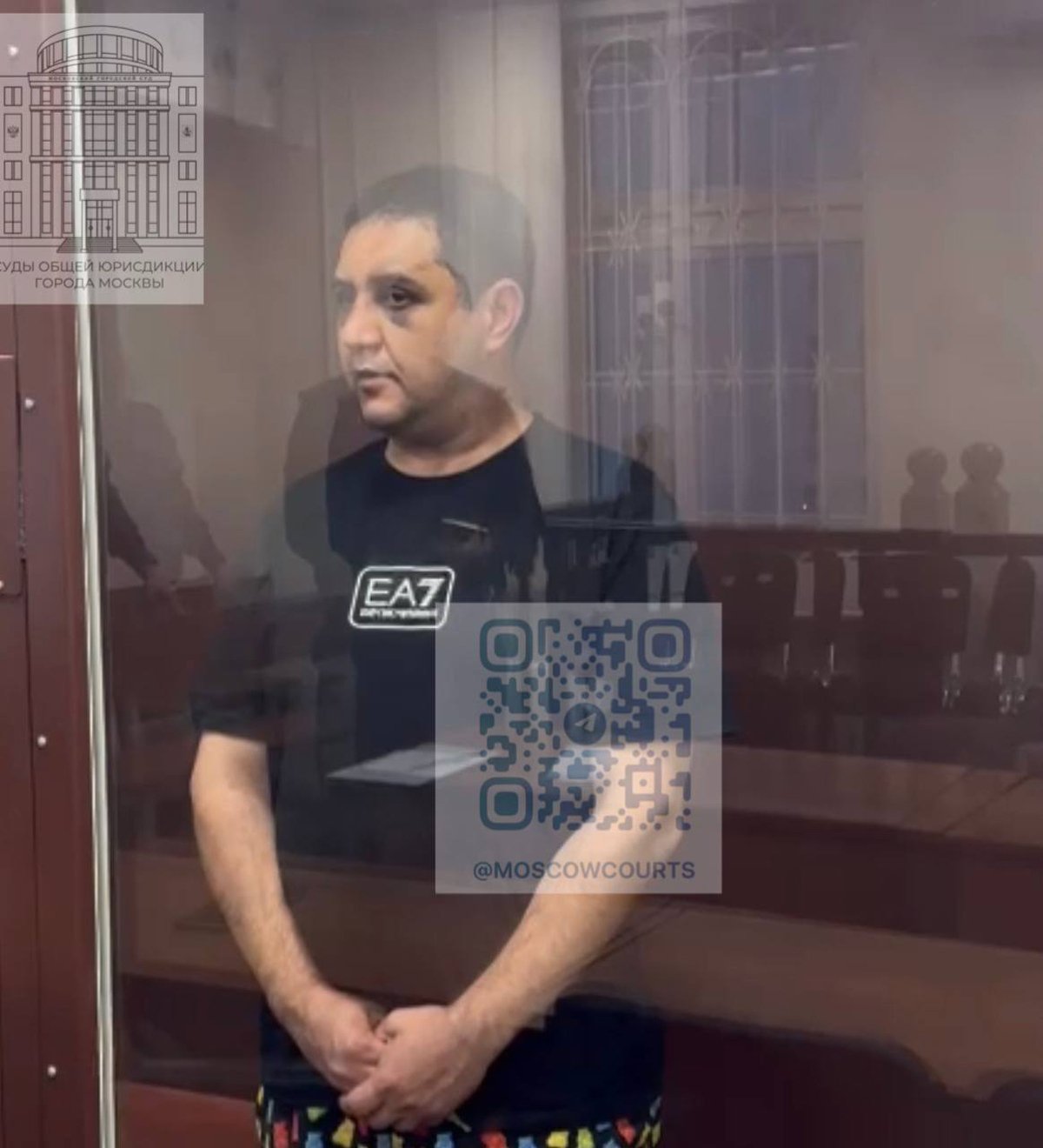 Арег Щепихин во время заседания по избранию меры пресечения в Замоскворецком районном суде Москвы, 6 июня 2025 года. Фото: телеграм-канал судов общей юрисдикции Москвы