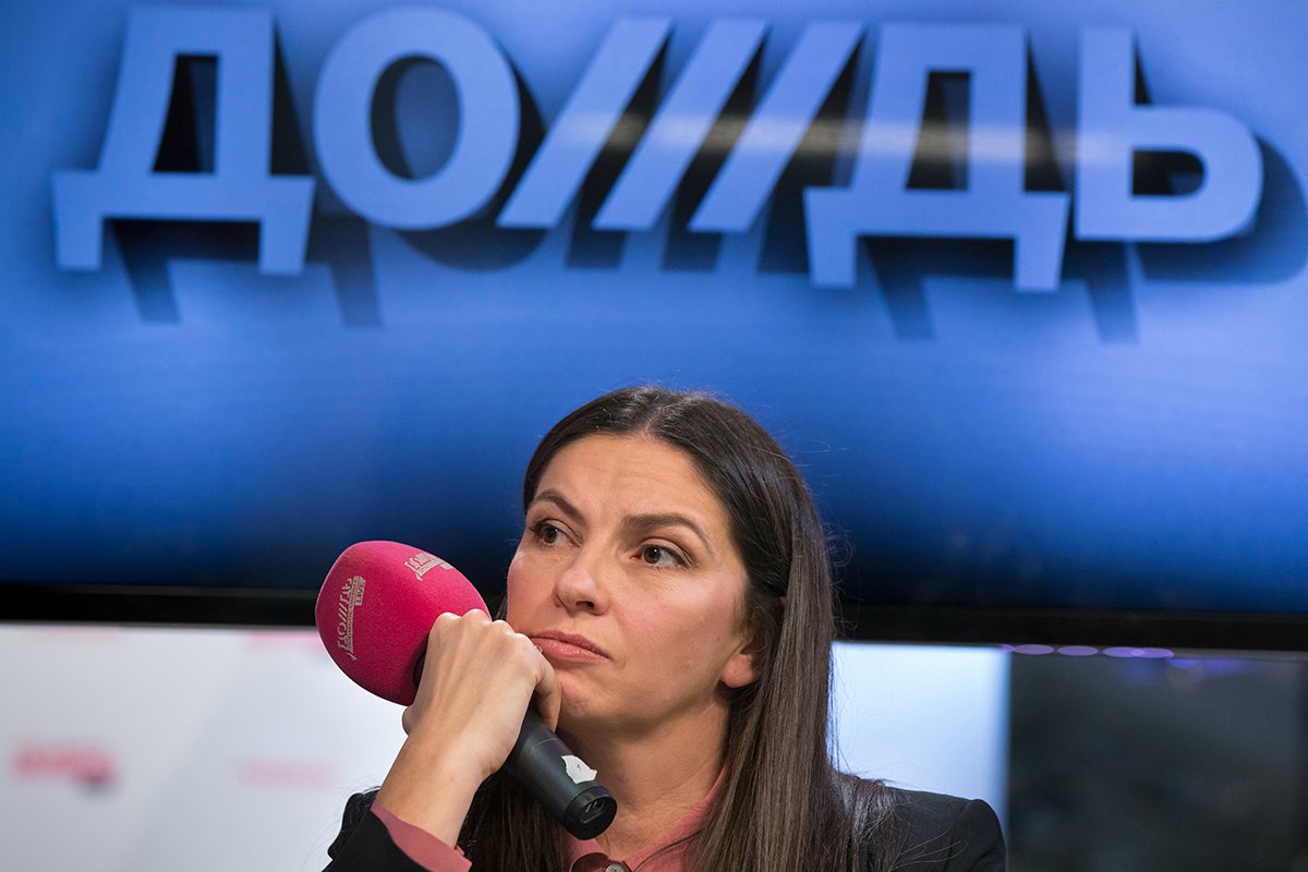 Генеральный директор Телеканала «Дождь» Наталья Синдеева во время пресс-конференции в штаб-квартире телеканала в Москве, Россия, 4 февраля 2014 года. Фото: Александр Земляниченко / AP Photo / Scanpix / LETA